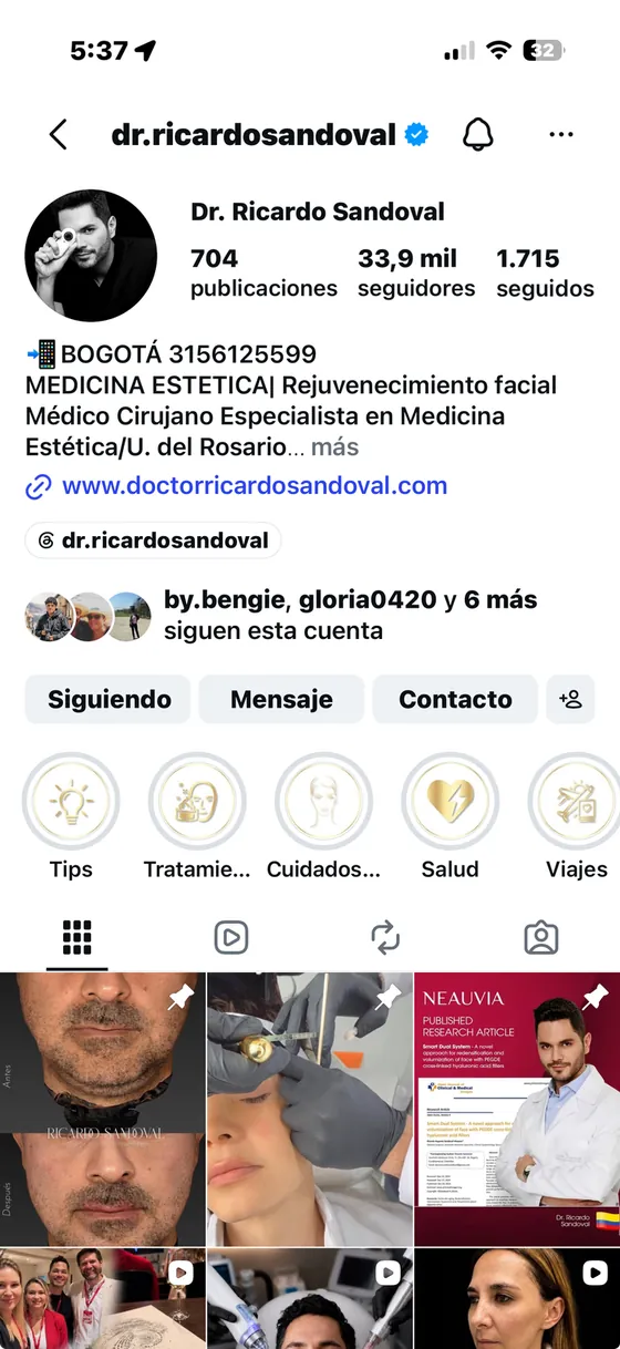 Perfil de Instagram del Dr. Ricardo Sandoval